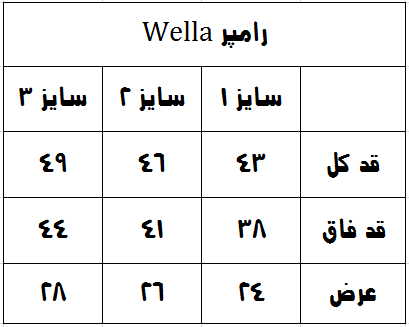 جدول سایزبندی رامپر Wella